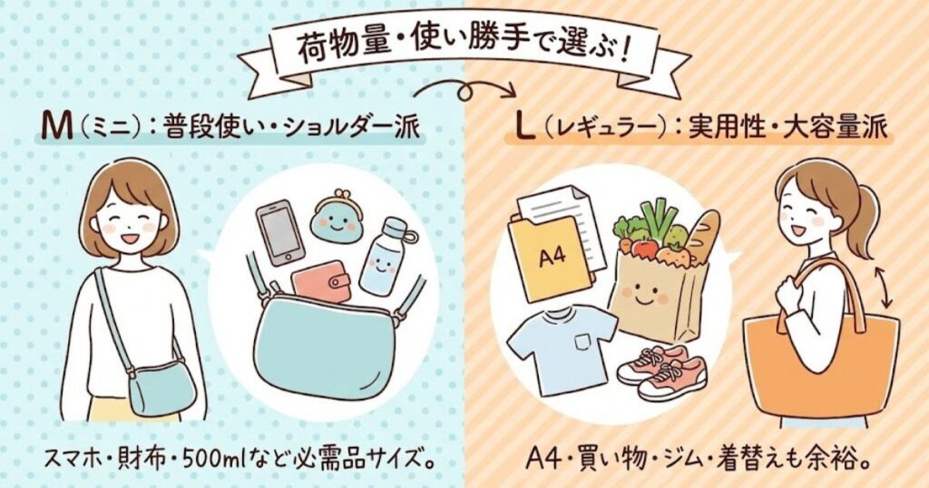 サイズ感はMとLどっちがいい?荷物量や使い勝手で選ぶポイント