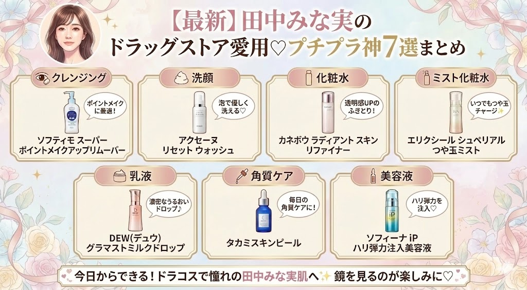 【2026】田中みな実さん愛用!ドラッグストアのスキンケアは?プチプラ神7選
