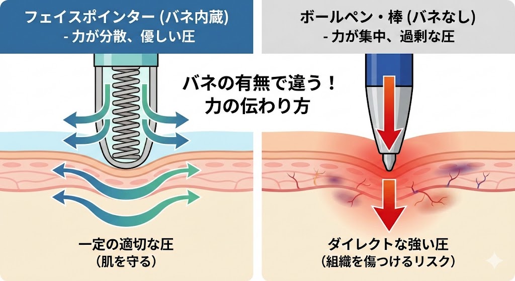 バネ(スプリング)機能がないため力が分散しない