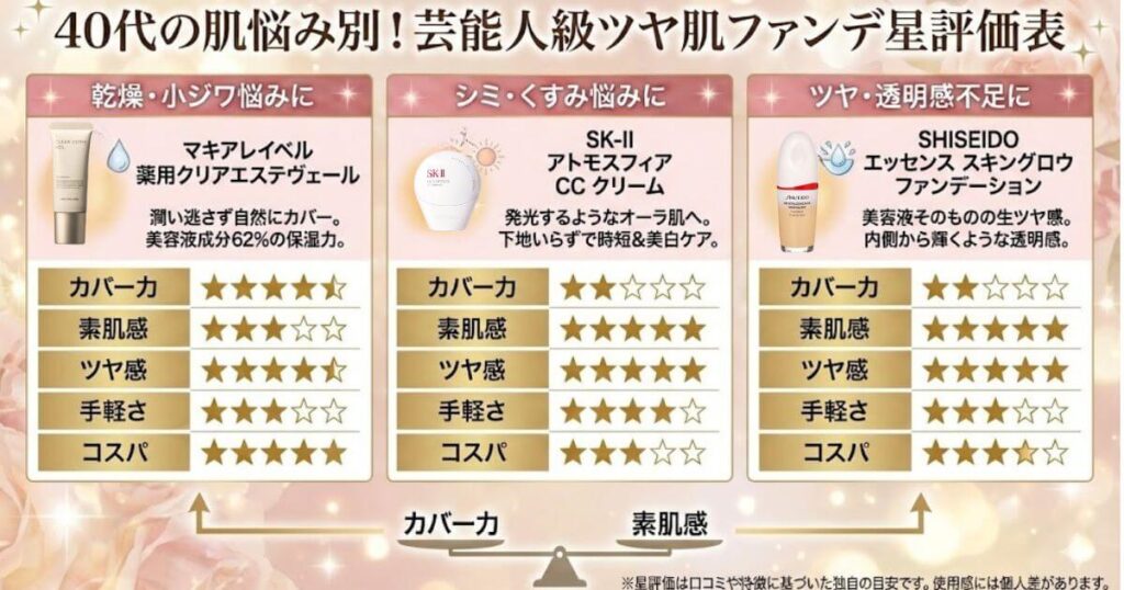 40代の肌悩み別！芸能人のツヤ肌に近づくおすすめファンデーション
