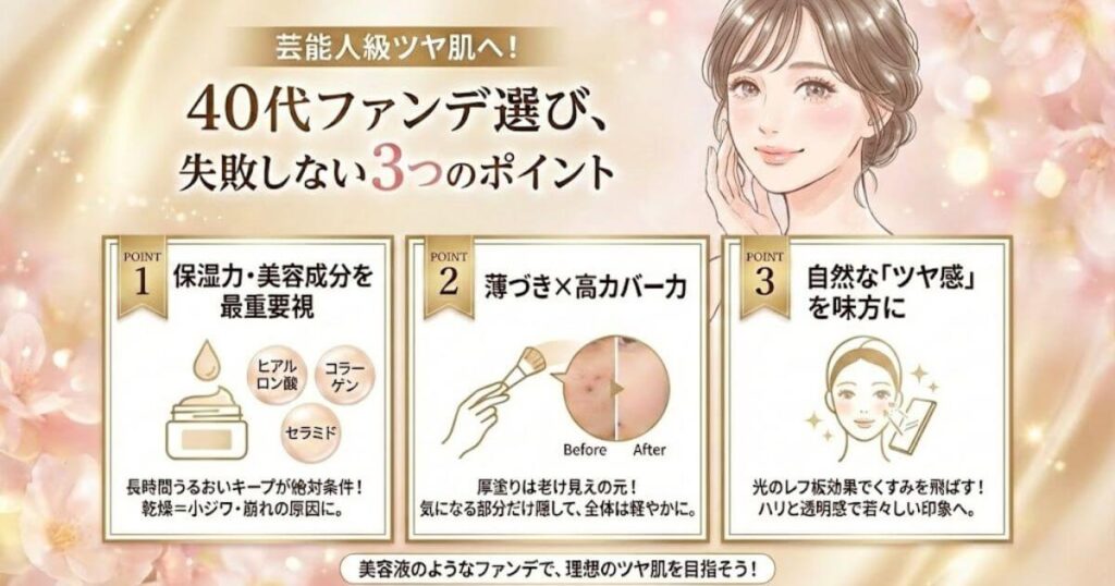 芸能人のようなツヤ肌へ！40代ファンデーション選びで失敗しないポイント