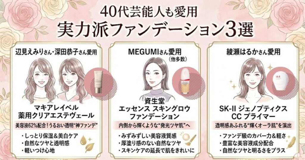 40代の芸能人が愛用するファンデーション3選