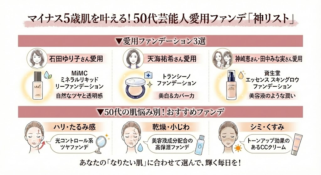 50代の芸能人が愛用するファンデーション3選！マイナス5歳を叶える神リストまとめ