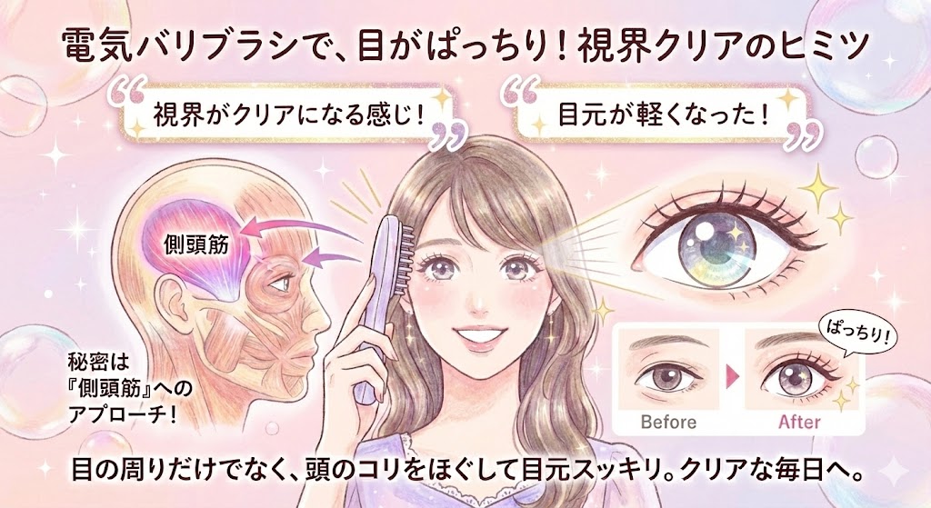 デンキバリブラシの口コミ：目がぱっちり開く感じがする