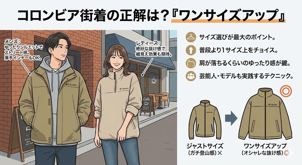 コロンビアのサイズ感は「ワンサイズアップ」